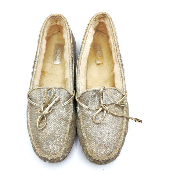 Michael Kors Sutton Shearling Moccasin Slippers – Champagne Mesh - Chalet Chic - Picture 3 of 16